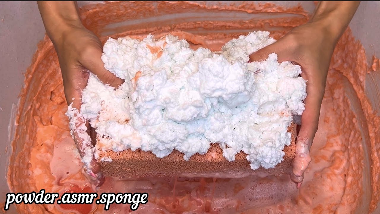 Soap foam and orange powder 🧼🍊Asmr squeezing sponge