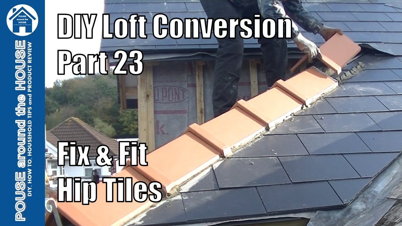 Loft conversion part 23 - Fit & fix hip tiles. Lay ridge tiles to hip. Marley capped ridge tiles.