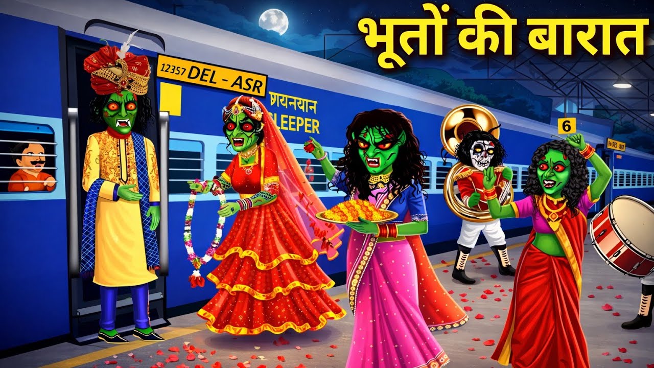 रेलवे स्टेशन पर भूतो की बारात | Procession of ghost at the railway station | Witch cartoon stories