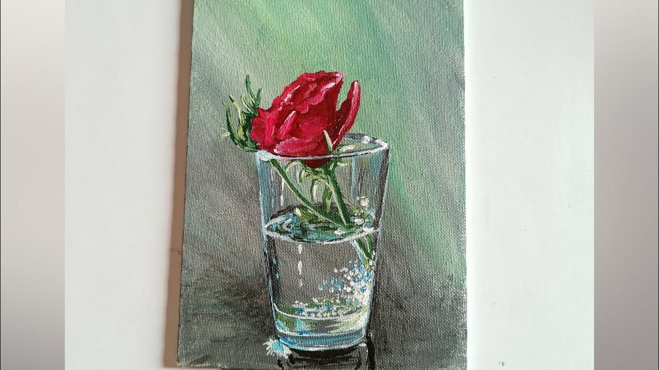 How to paint transparent glass vase with rose/acrylic painting
