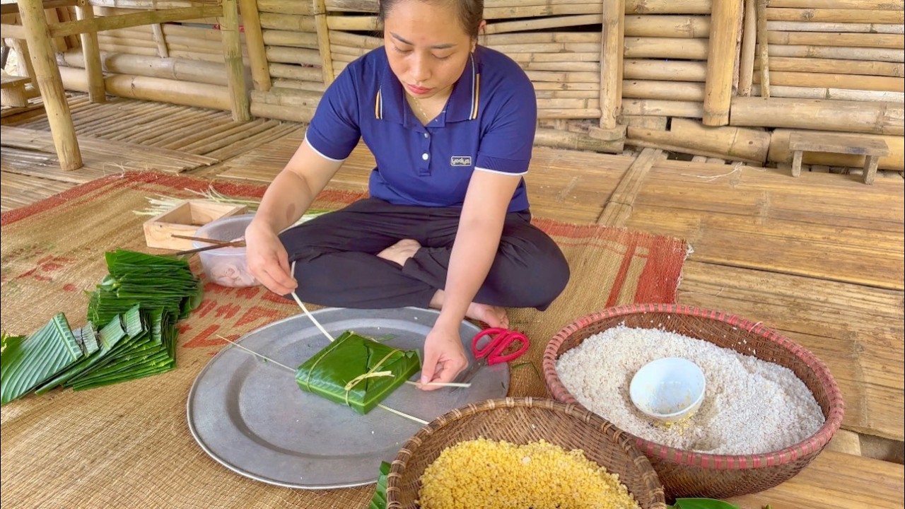 A package of square Vietnamese sticky rice cakes - A gift for the elderly in the village.