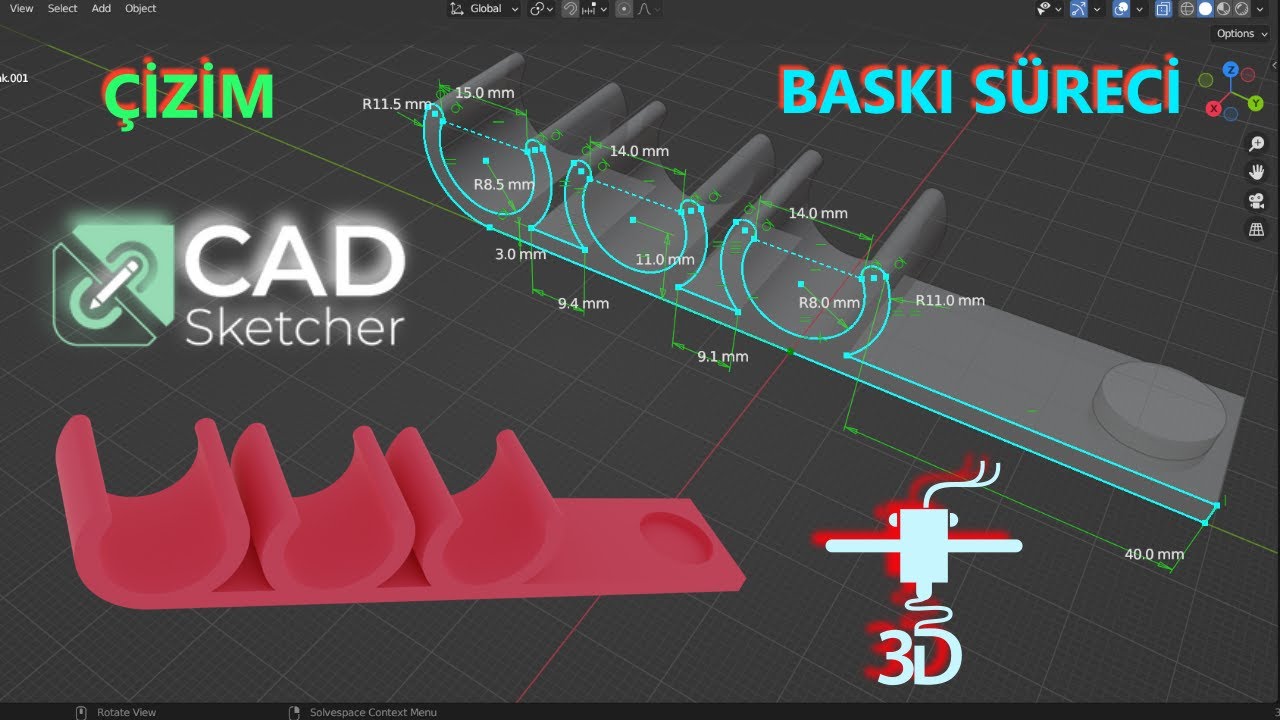 Как нарисовать подставку для ручек в Blender | Cad Sketcher и Bool Tool для 3D-печати