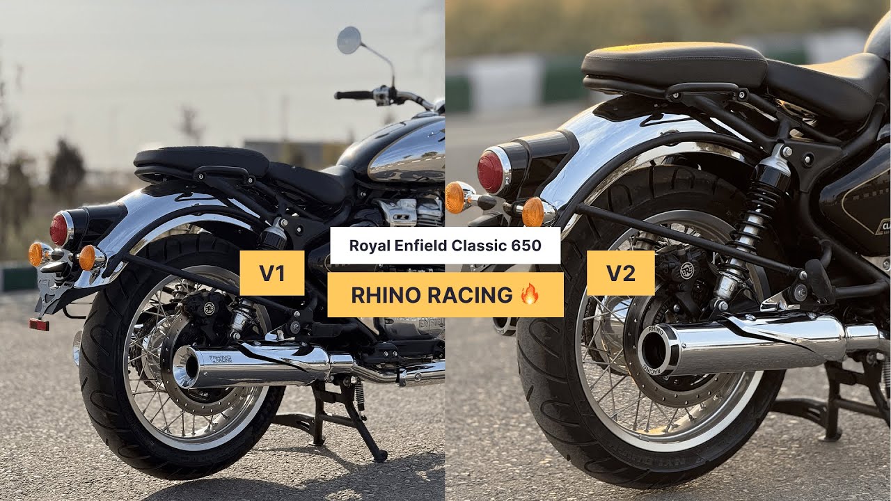 Royal Enfield Classic 650 Exhausts Sound Test | Rhino Racing Exhaust V1 & V2 For Classic 650