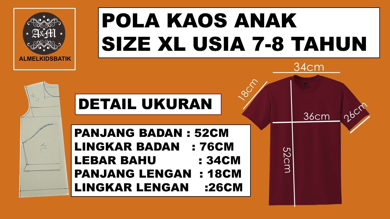 CARA MEMBUAT POLA KAOS ANAK UKURAN XL BUAT USIA 7 8 TAHUN @AlMelkids Batik