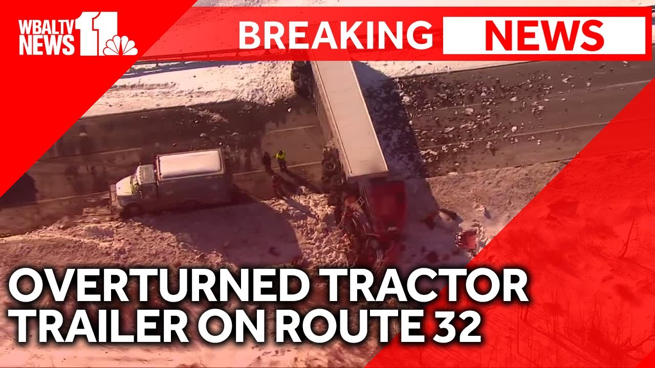 SKY 11: Overturned tractor-trailer blocks Route 32