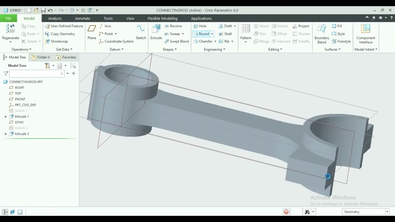 Connecting rod make in creo parametric for engine Partno#3 || creo parametric project
