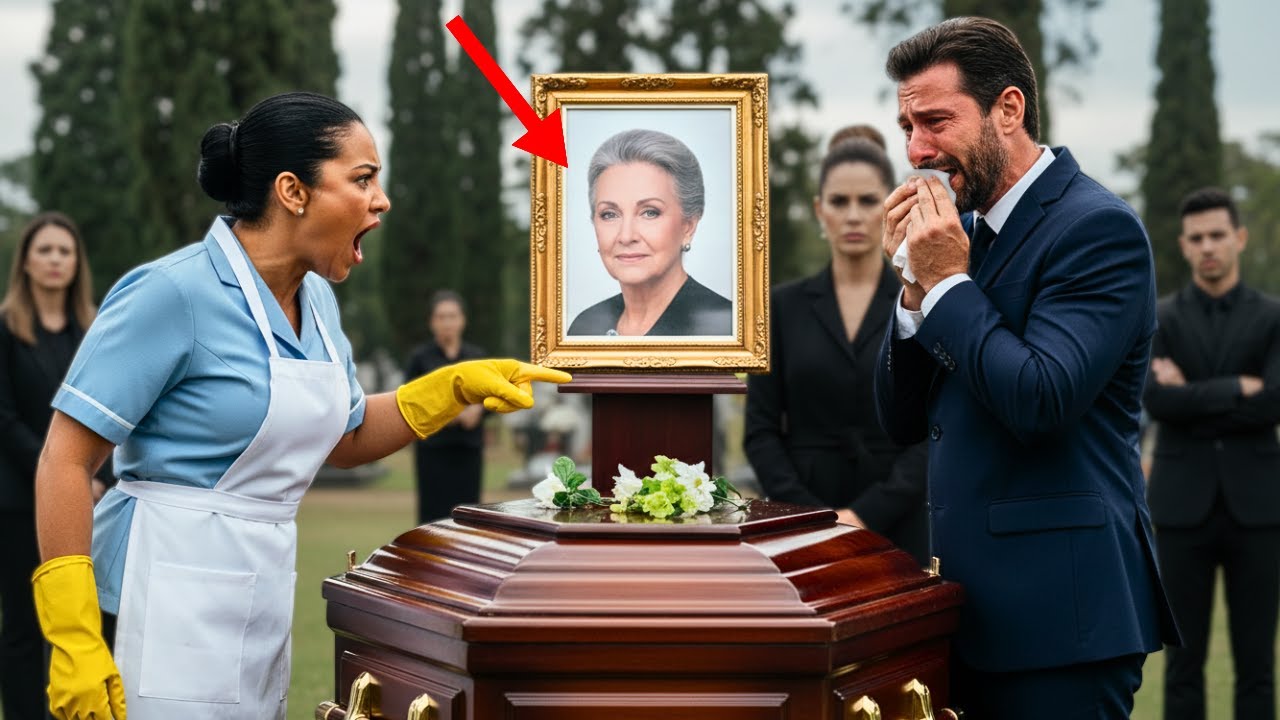 “¡SU MADRE ESTÁ VIVA, ESE ATAÚD ES FALSO!” — GRITÓ LA LIMPIADORA AL HIJO MILLONARIO