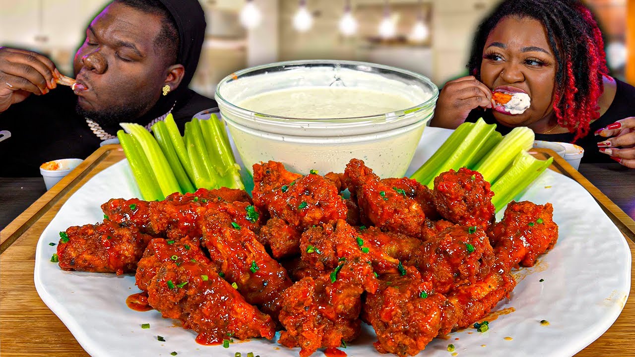 EATING AJ'S FAVORITE MEAL!! FRIED BUFFALO WINGS + HOMEMADE RANCH!!! | MUKBANG EATING SHOW