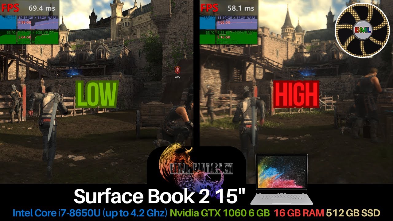 Final Fantasy XVI (16) | Low VS High | GTX 1060 Mobile 6GB, i7-8650U - Surface Book 2 15