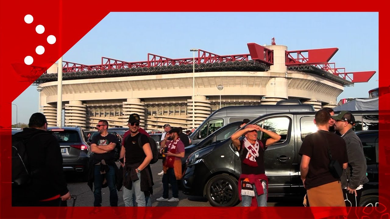 Milan-Roma, arrivo tifosi giallorossi allo stadio Meazza per il derby italiano di Europa League
