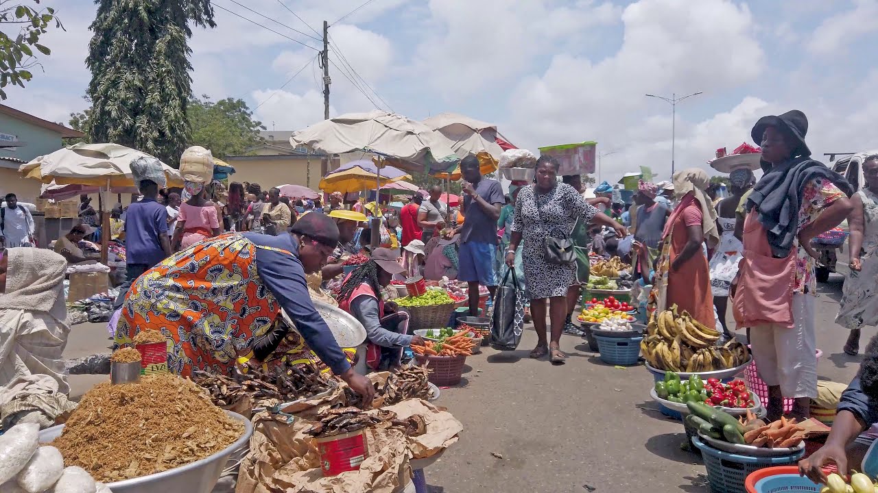4K LOCAL FOOD MARKET IN GHANA ACCRA MAKOLA, AFRICA
