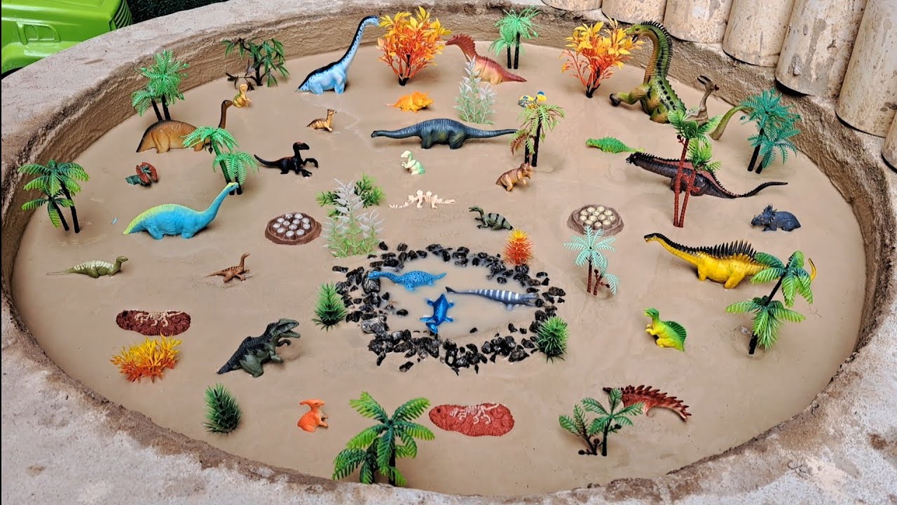 Dinossauros de Pl&aacute;stico Presos na Lama Ceratossauro Anquilossauro Parassaurolofo Dilofossauro