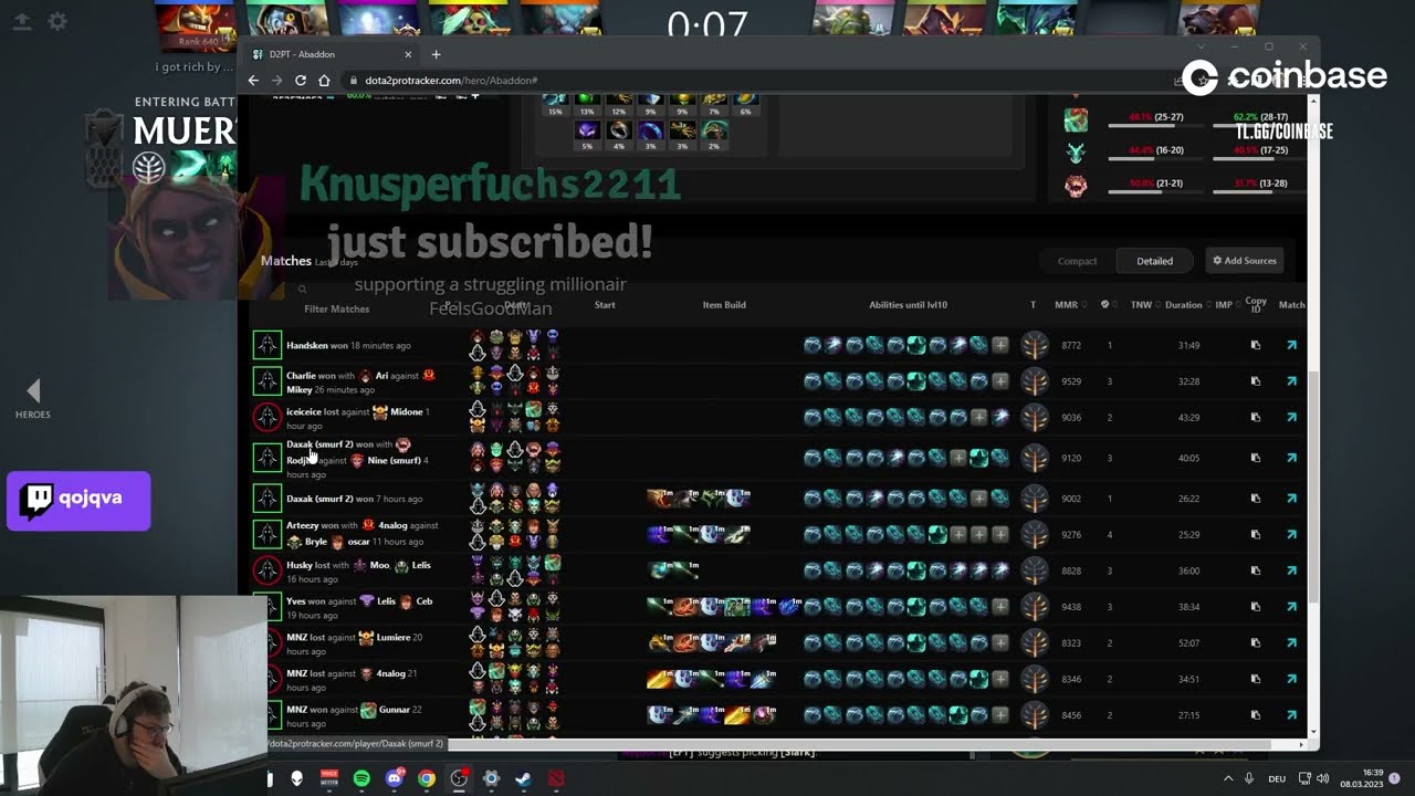 Qojqva checks Arteezy D2PT playing Abbadon Carry and its build
