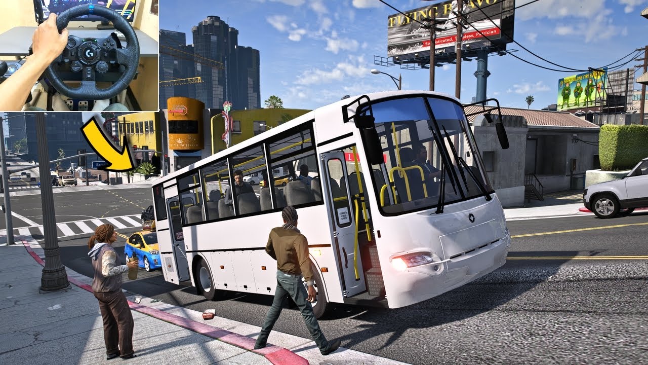 GTA 5 Lets Go To Work as Mini Bus Driver - Steering Wheel Gameplay