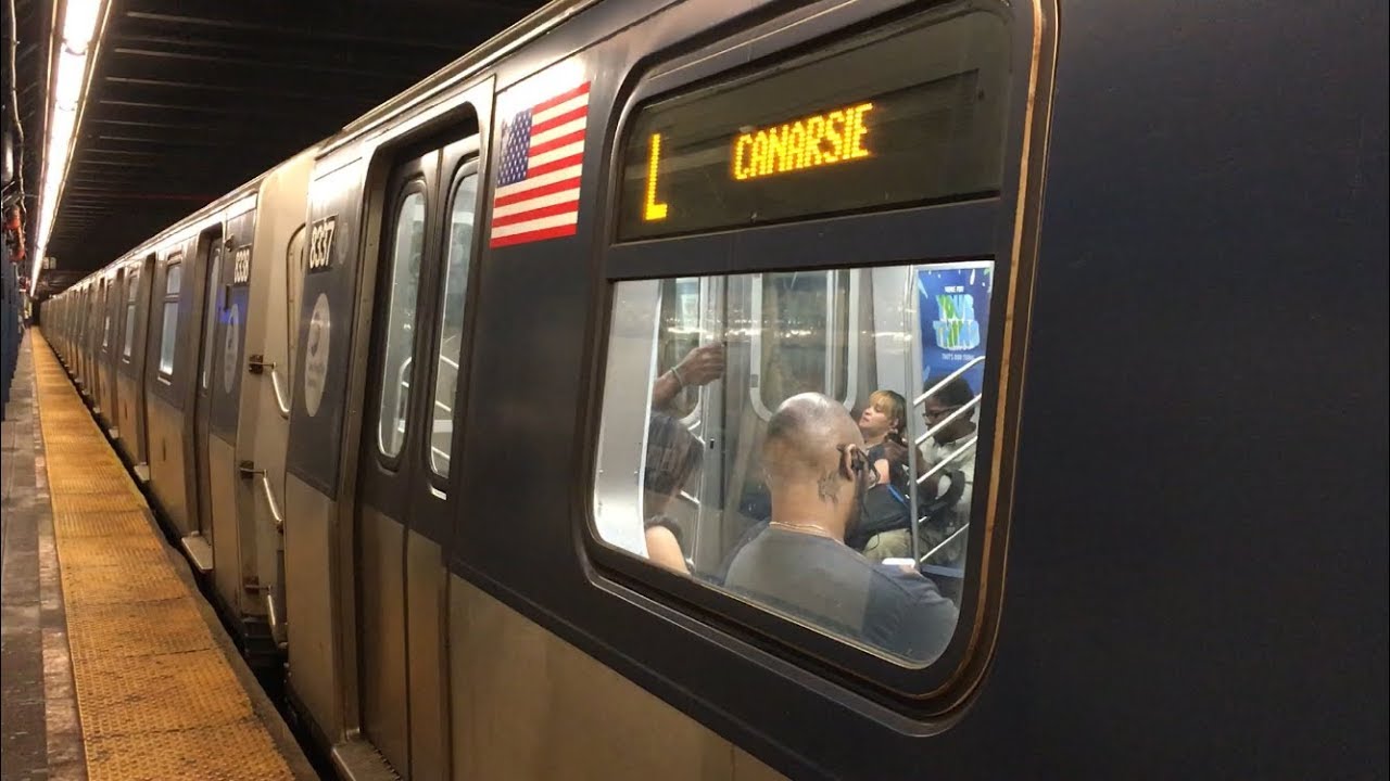BMT Canarsie Line: Manhattan, Canarsie and Myrtle Ave bound (L) Trains @ Montrose Av (R143, R160A-1)