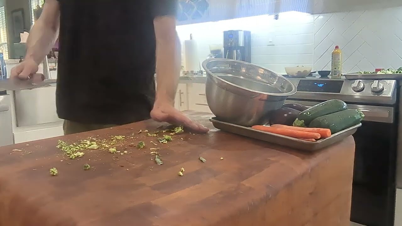 chopping veggies with giant vintage Chinese cleaver chef knife