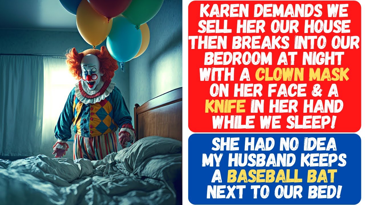 KAREN STANDS OVER US WHILE WE SLEEP WITH A CLOWN MASK & A KNIFE TO SCARE US INTO SELLING OUR HOUSE!