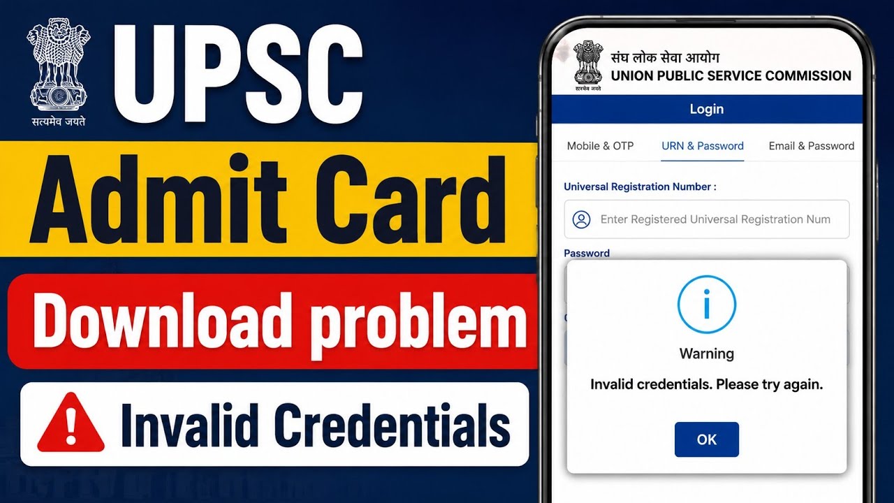 UPSC admit card download nahi ho raha | invalid Credentials please try again UPSC login problem 