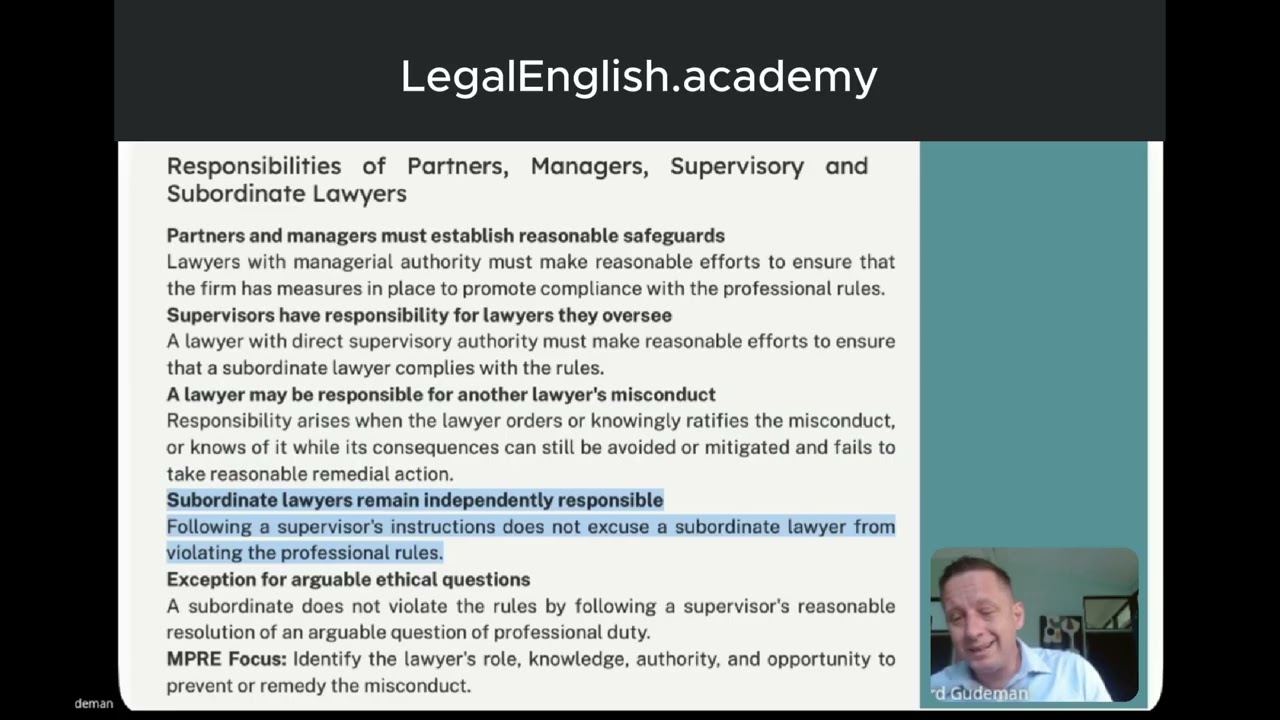 MPRE Regulation of the Legal Profession Supervisory Duties & Practice Restrictions