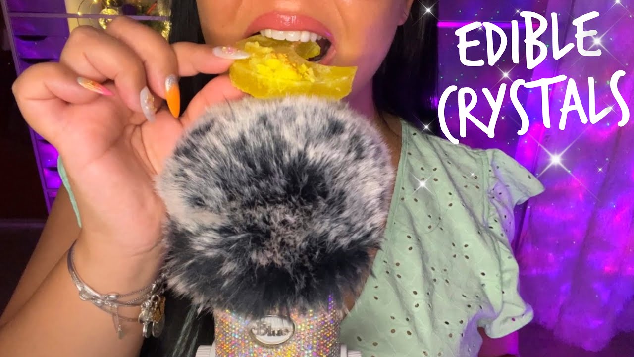ASMR Trying Edible Crystal Candy with Tapping/Scratching✨Wet Crunchy Mouth Sounds✨🌙🔮