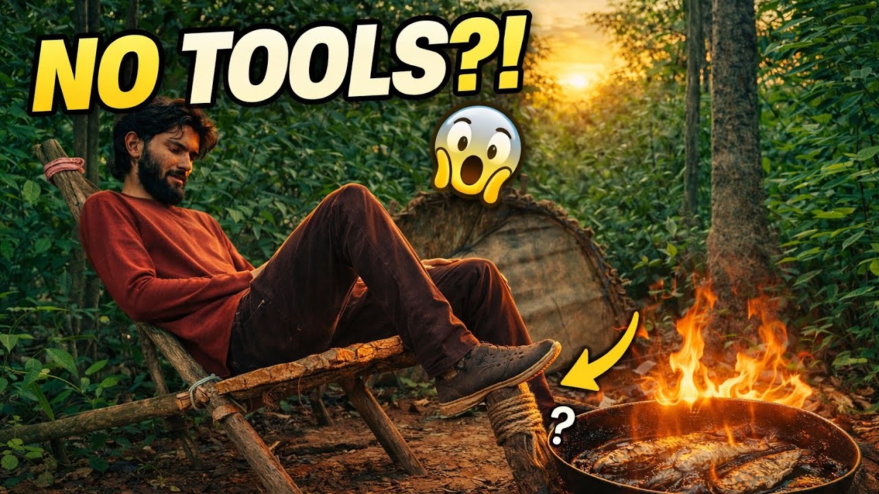 I Built a Survival Chair Using Only Wood & Rope 😱
