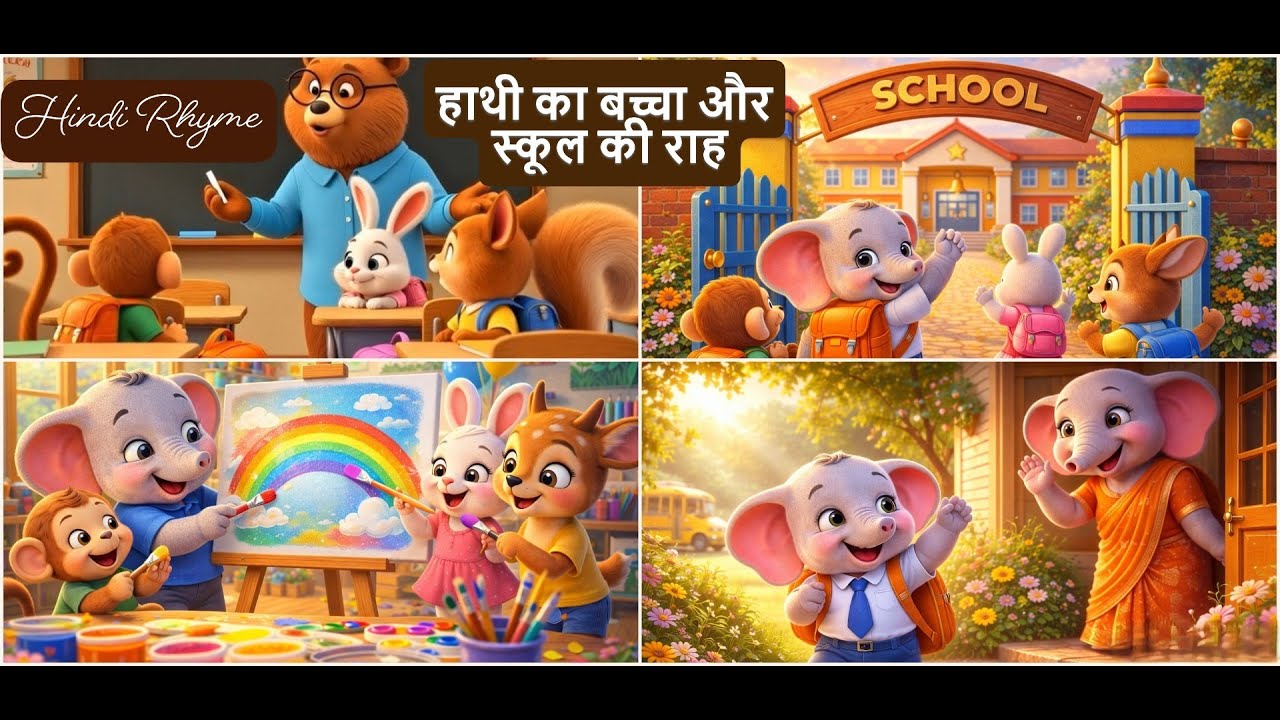 हाथी का बच्चा और स्कूल की राह 🐘📚 | Hindi Rhyme for Kids | Moral Kids Poem | Hindi Rhyme |