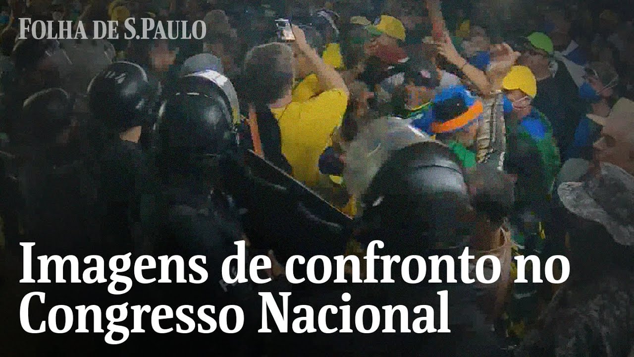 Imagens divulgadas pela Câmara dos Deputados mostram confronto entre bolsonaristas e policiais