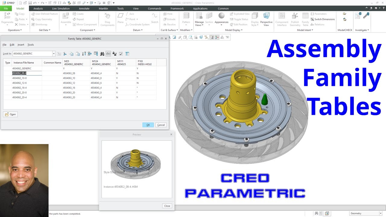 Creo Parametric - Assembly Family Tables