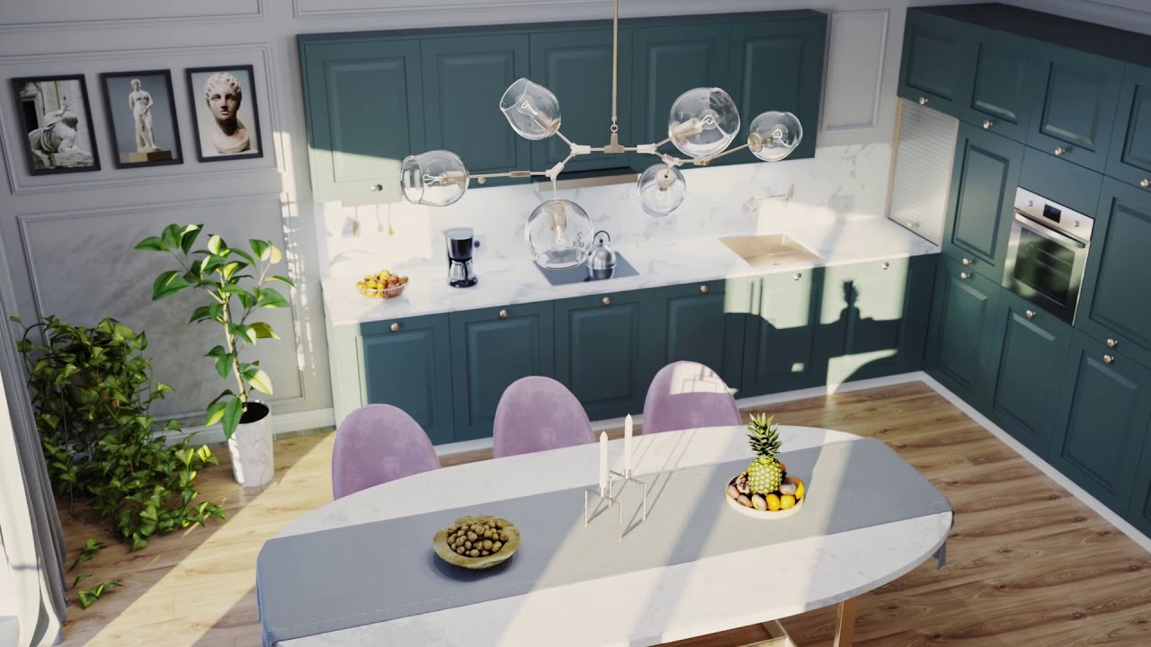 Green Kitchen animations | 3D assets by 3DBee.IT