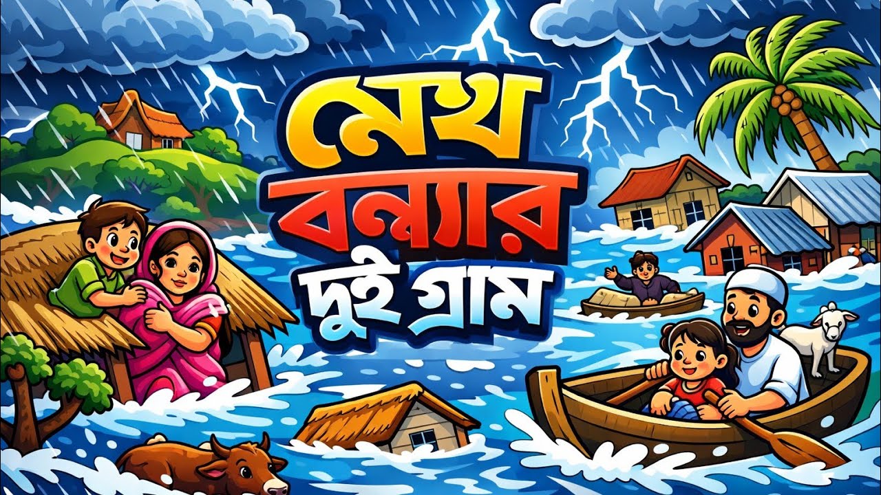 মেঘ বন্যার দুই গ্রাম 🌧️🌊 | কার্টুন গল্প | Village Cartoon Story Bangla