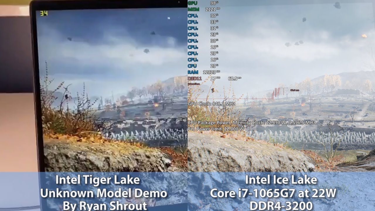 Intel Tiger Lake vs Ice Lake - Battlefield V - 1080p high