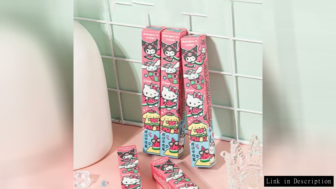 12pcs/lot Sanrio Kuromi Melody Cinnamoroll Kitty Gel Pen Cute PomPomPurin 0.5mm Black Ink Press Sign