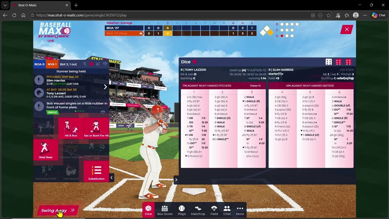 Baseball Max by Strat-O-Matic 1927 Yankees (4-1) vs Boston
