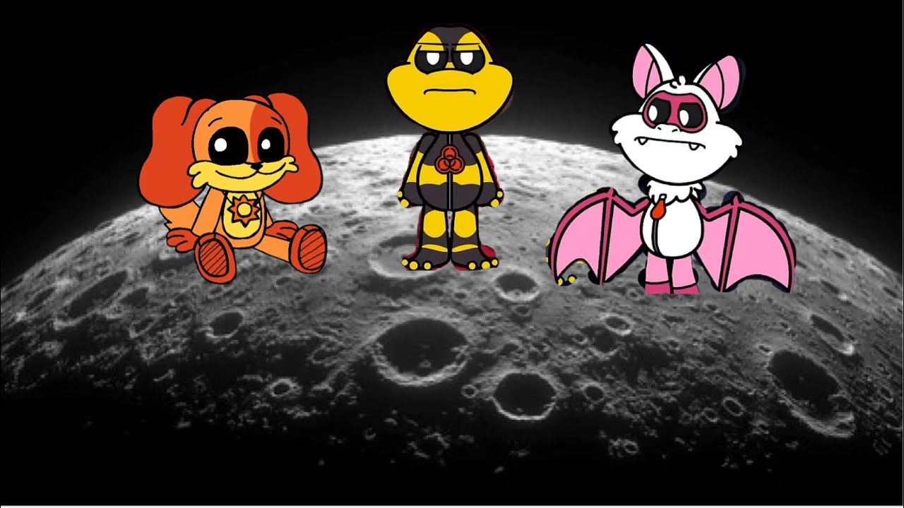 The smiling critters and nightmare critters goes to the moon to say bye to a friend