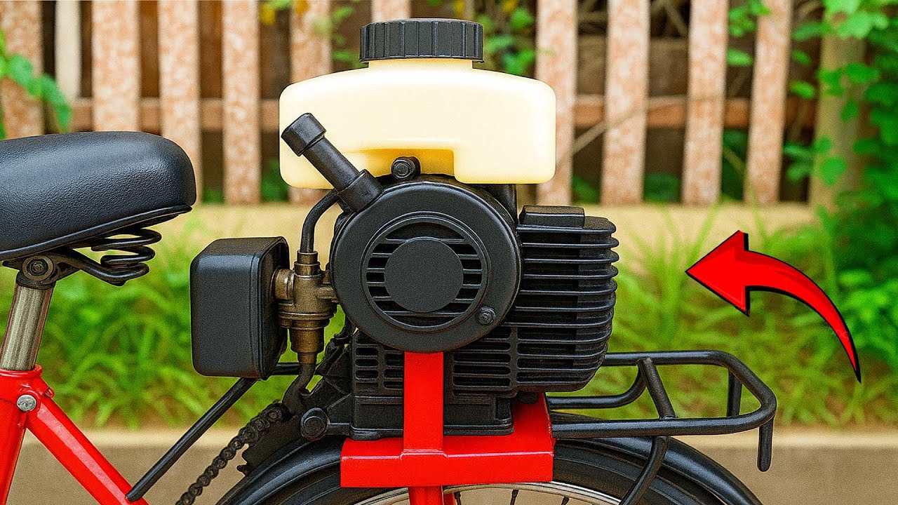 農家の天才発明！自転車にガソリンエンジンを取り付けてその秘密を明かす