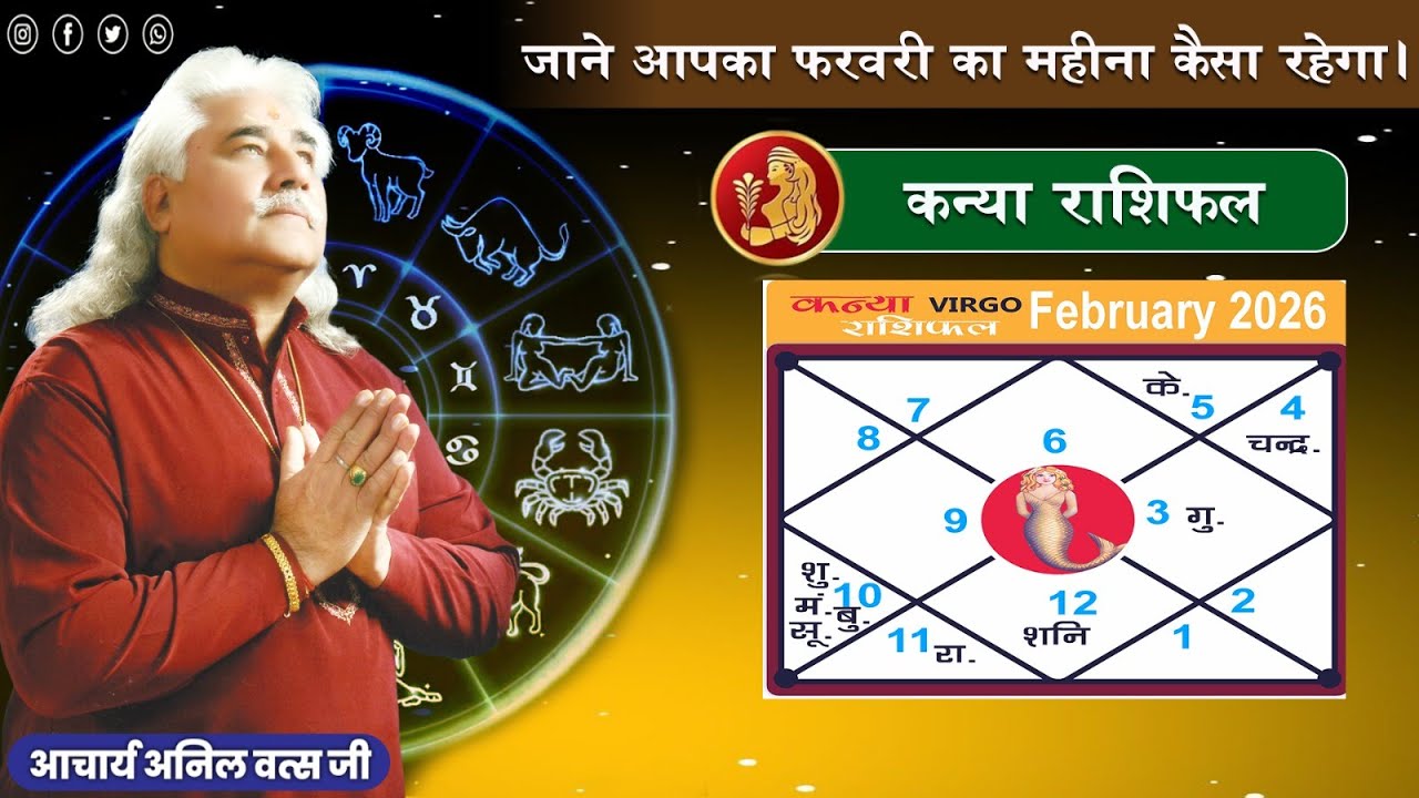 कन्या (Kanya) राशिफल फरवरी 2026 | Virgo horoscope February 2026| आचार्य अनिल वत्स जी |