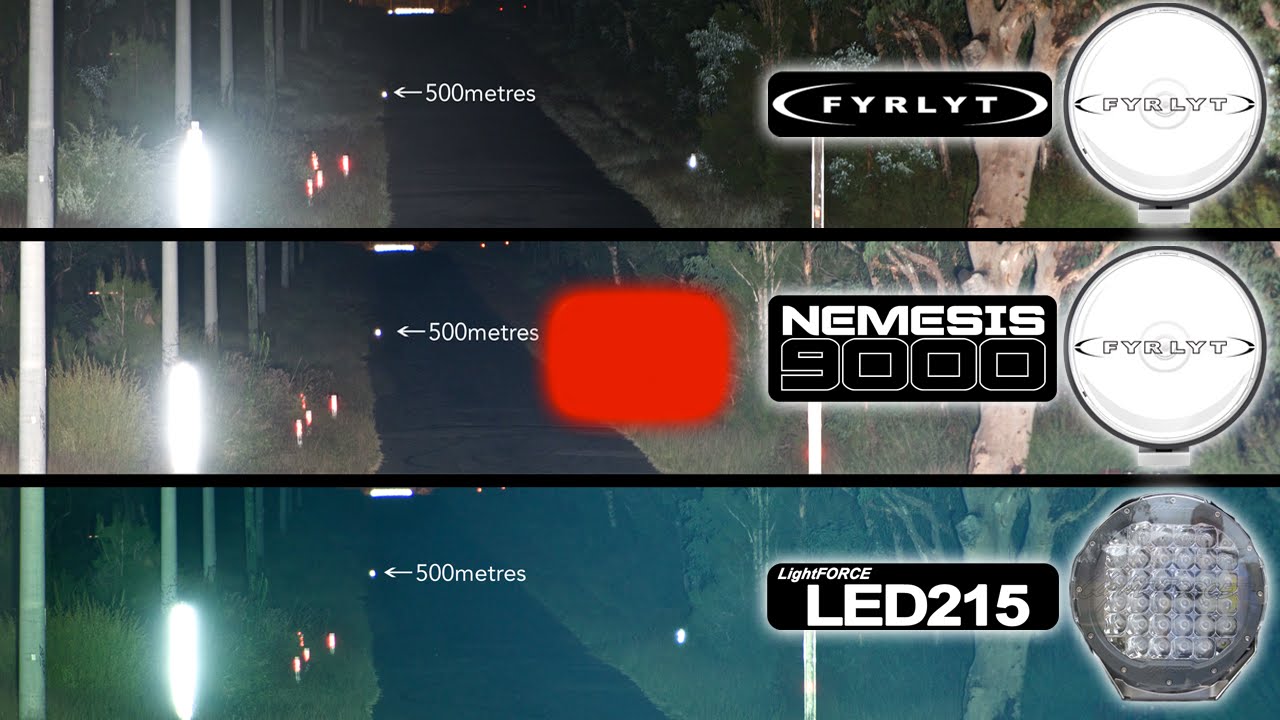 Fyrlyt v Nemesis 9000 v Lightforce LED215 side-by-side testing