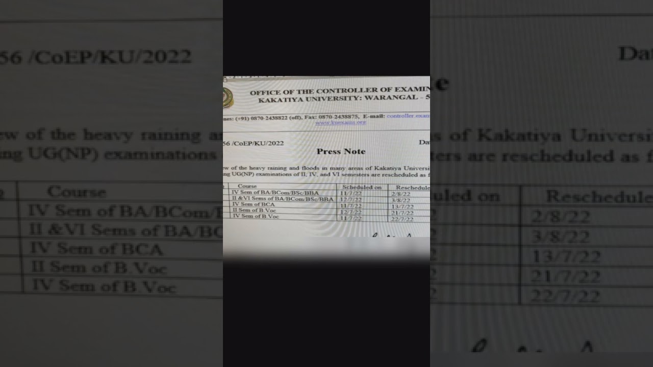Kakatiya University exam rescheduled|Ku updates|#kakatiyauniversity #exams#thanya#kuexams #ku