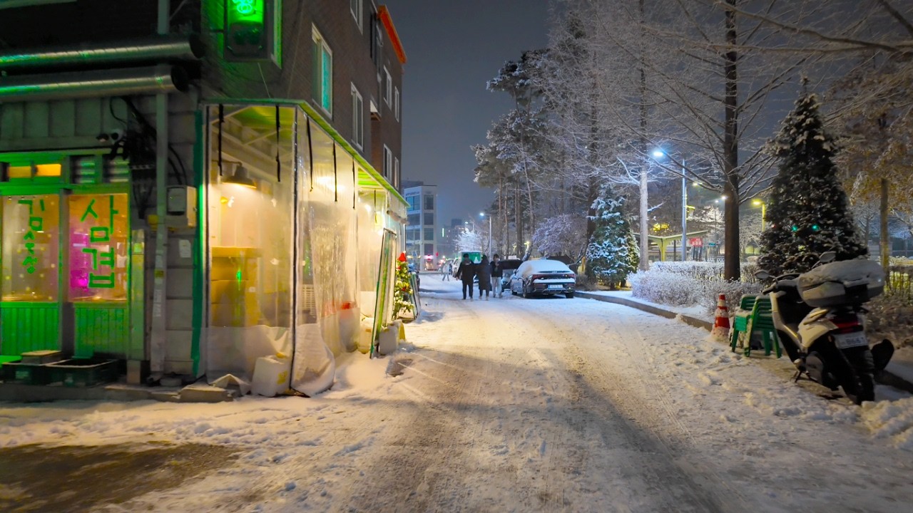 4K 밤사이 눈 내린 서울, 경의선숲길 겨울 산책 — Snowy Night Walk in Seoul