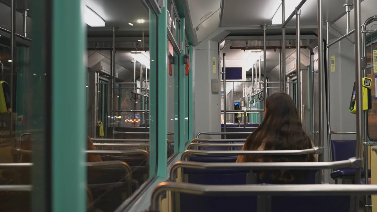 Ukraine, Lviv, tram 9 night ride from вул. Русових to Головний залізничний вокзал