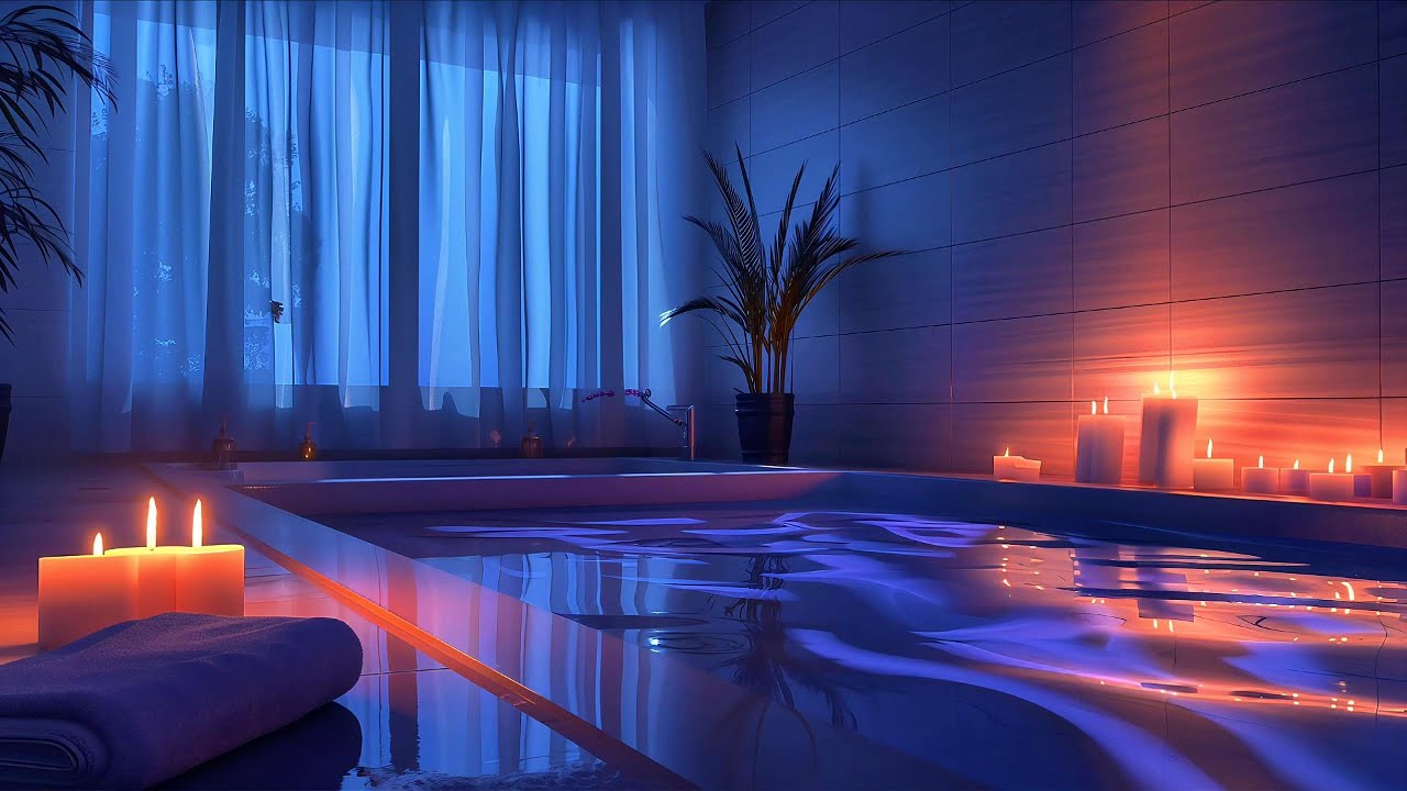 Luxury Penthouse Spa 🚿 Night Rain Ambience & Water Sounds for Deep Relaxation (1 Hour)
