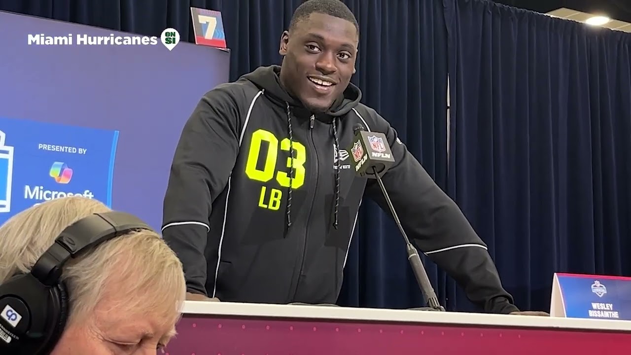 Miami Linebacker Wesley Bissainthe at the 2026 NFL Scouting Combine