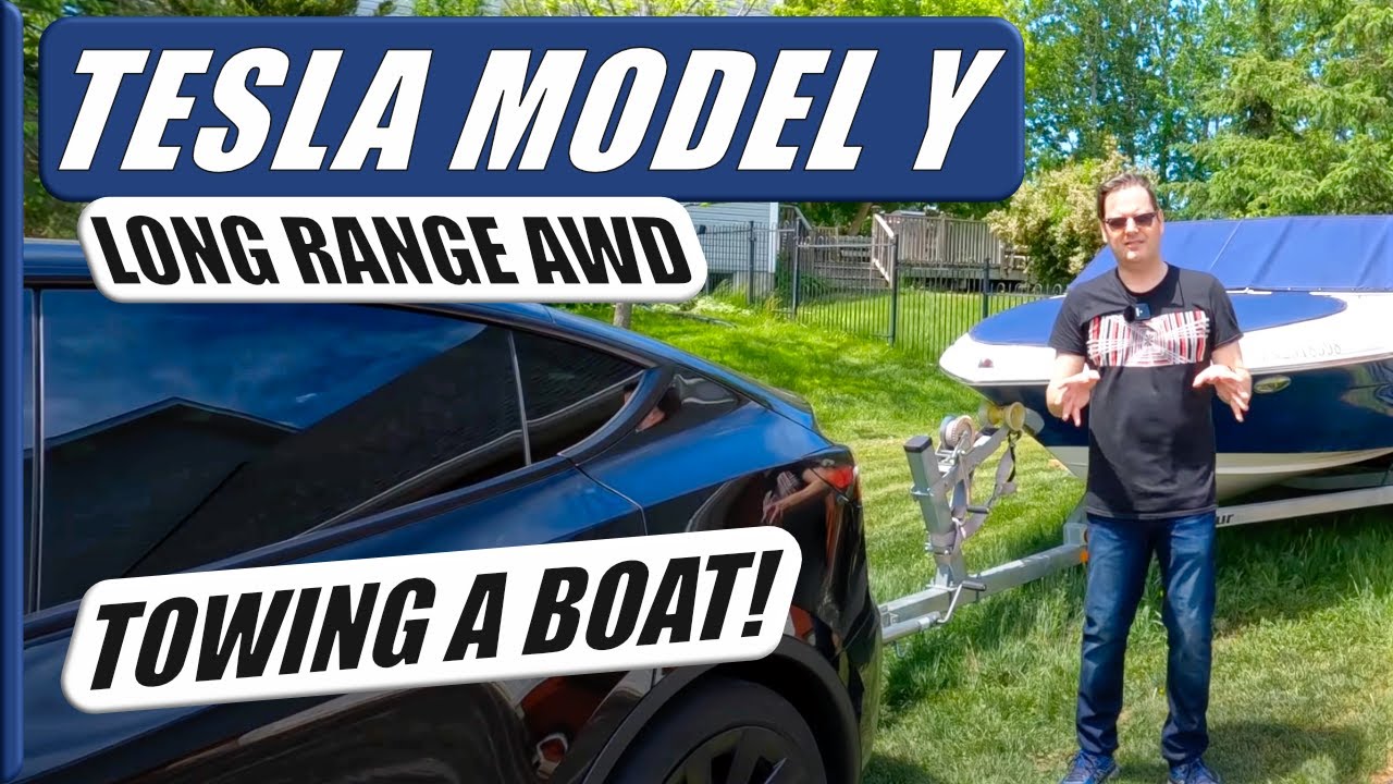 Tesla Model Y Towing a Boat and Trailer