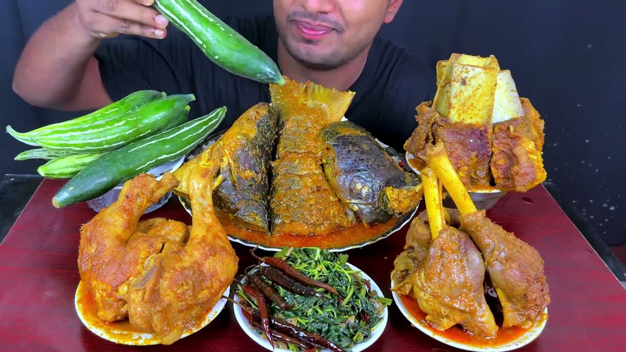 CHICKEN CURRY, SPICY MUTTON NALLI, BEEF CHAAP CURRY, FISH CURRY WITH RICE MUKBANG