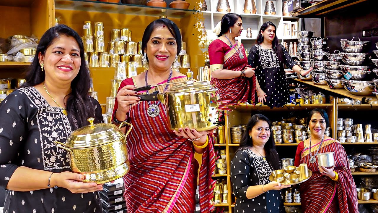 Rosh Cookware's Shop Tour with Actress Rekha mam/உங்க வீட்டு Kitchen Ku பித்தளை,வெங்கலப் பொருட்கள்