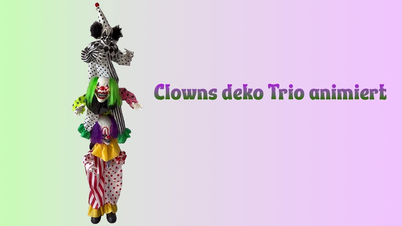 Clowns Halloween Deko Trio animiert, Halloween, 180 cm, Clown-Trio, Grusel Highlight