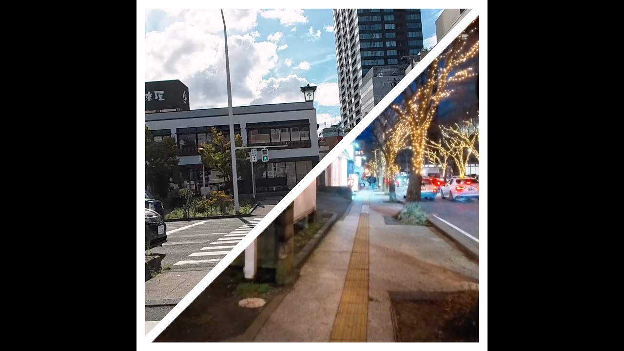 【4K】新潟・けやき通り 秋の昼とクリスマス夜景の街歩き｜自然音・日本散歩