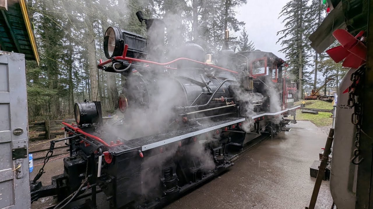 Shay Steam Locomotive on a Cool and Rainy Day