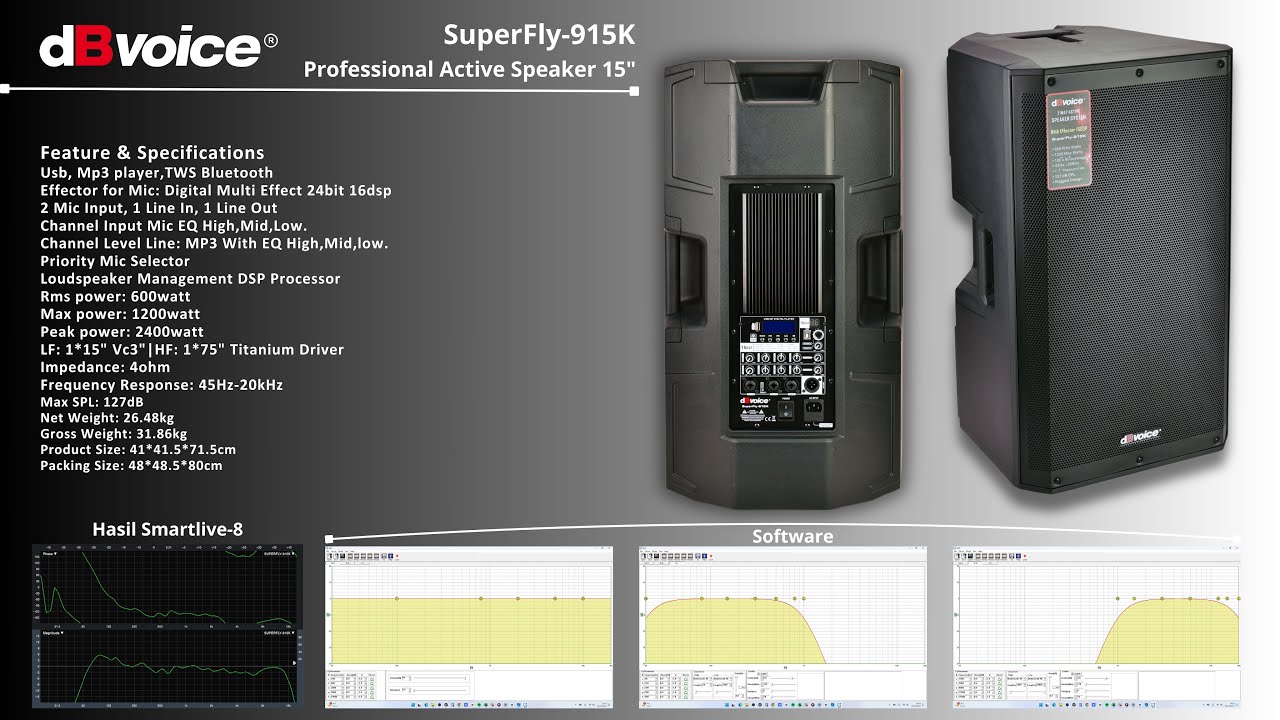 Speaker Aktif 15inch 16dsp Efek, Bluetooth TWS, DSP Processor | dBvoice SUPERFLY-915K