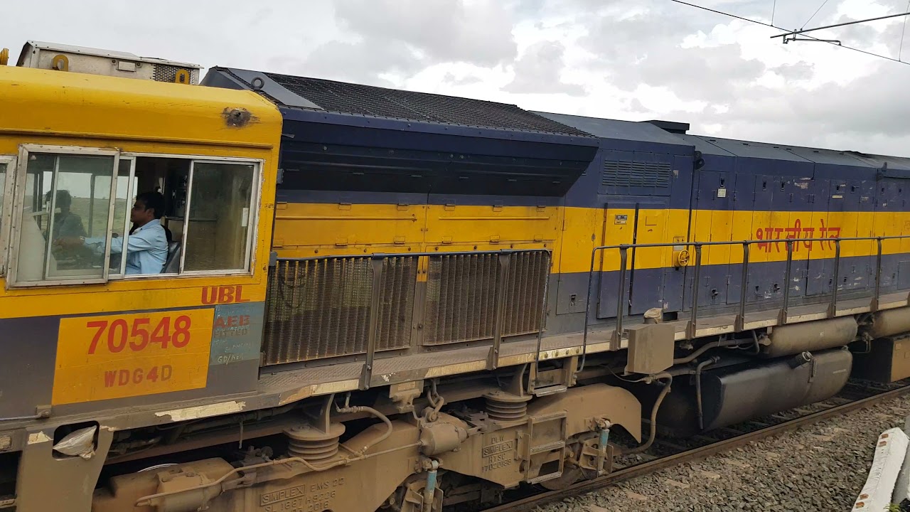 Indian Railway Goods Train With Dual Wdg4d Locomotive At Ambale